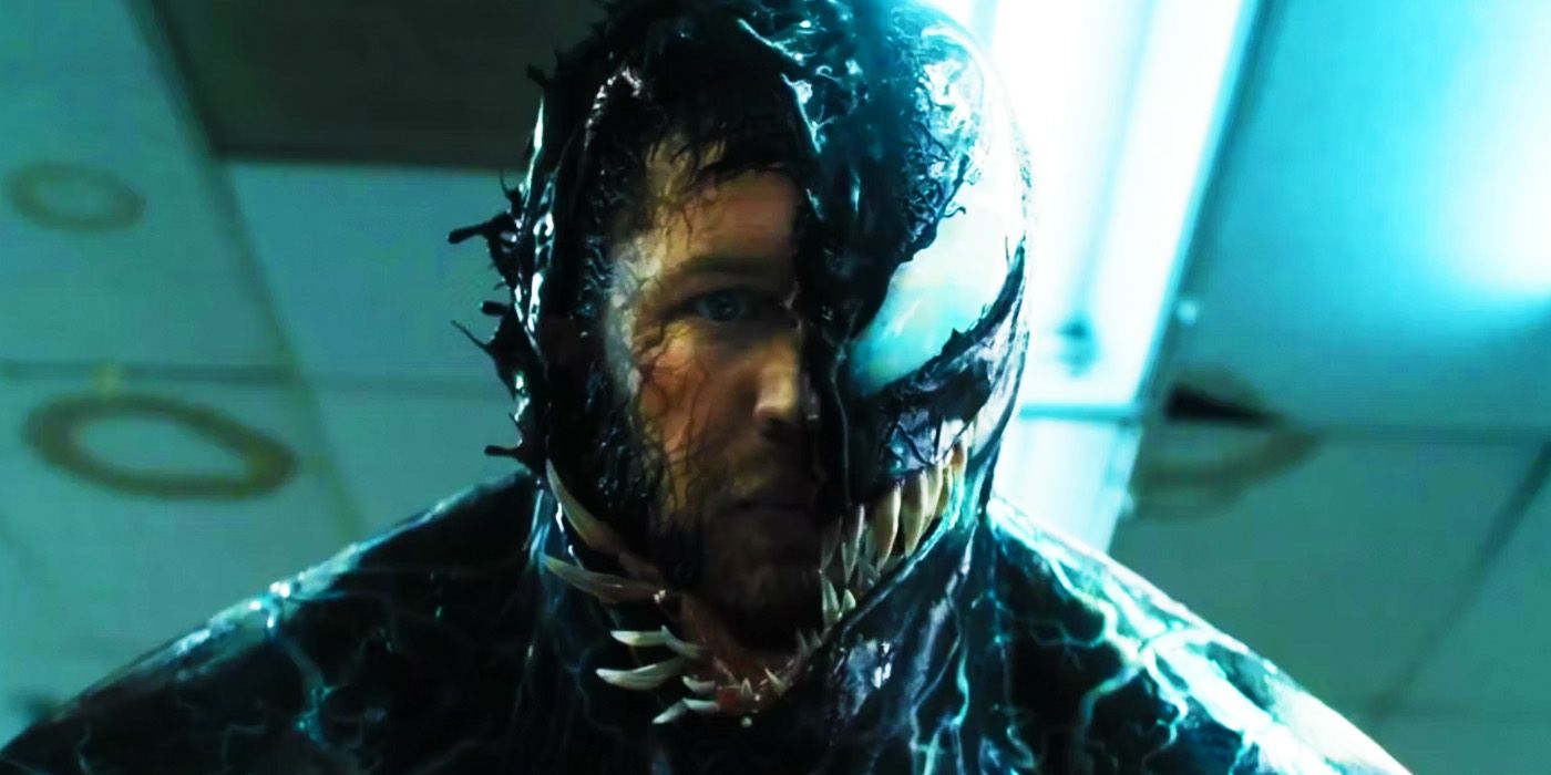 Tom Hardy's Eddie Brock inside Venom in 2018's Venom
